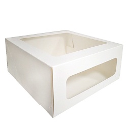 Коробка для торта 2 окна 24 см*24 см*10 см белая