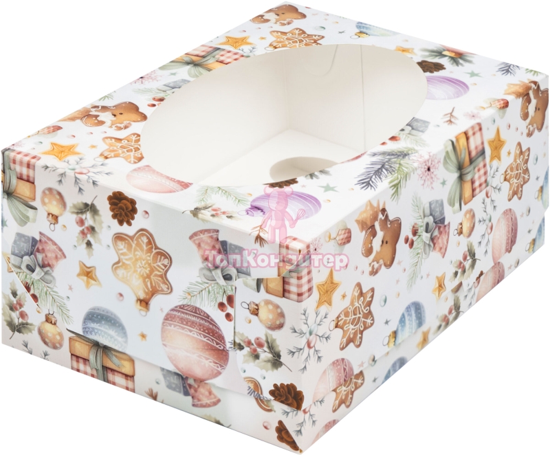 Коробка на 6 капкейков "Елочные игрушки"